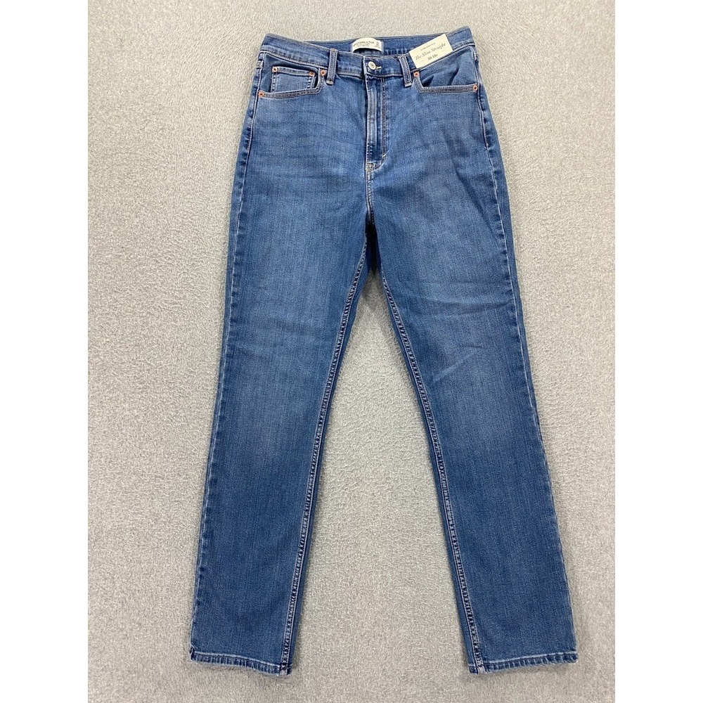 NWT Abercrombie Womens 30/10R Jeans 90s Slim Straight Ultra High Rise Med‎ Wash